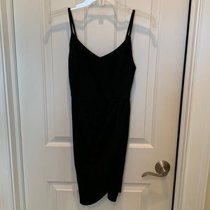 Zalalus Faux Wrap Spaghetti Strap Black Dress